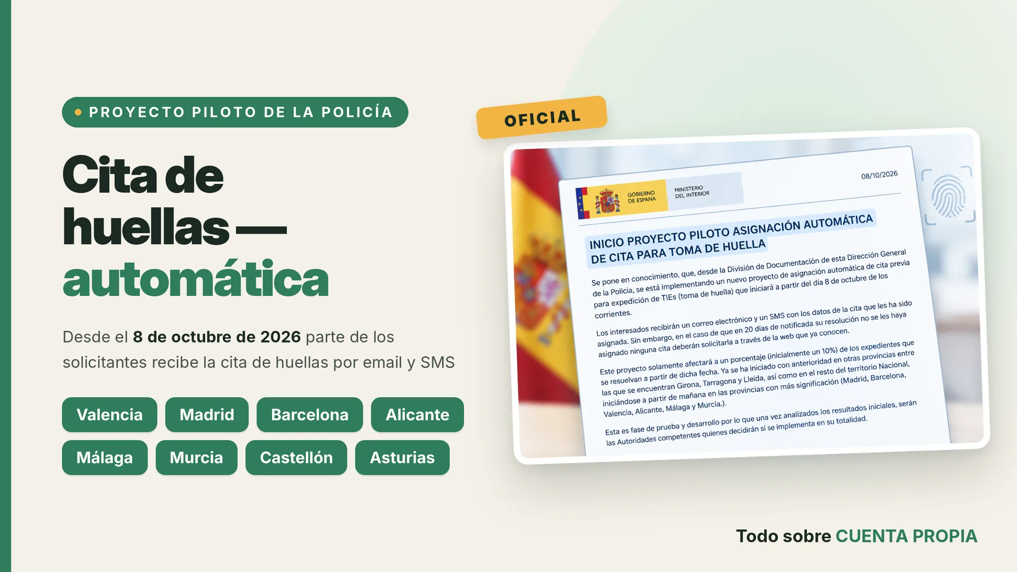 En España prueban el registro automático para la toma de huellas dactilares para obtener el TIE